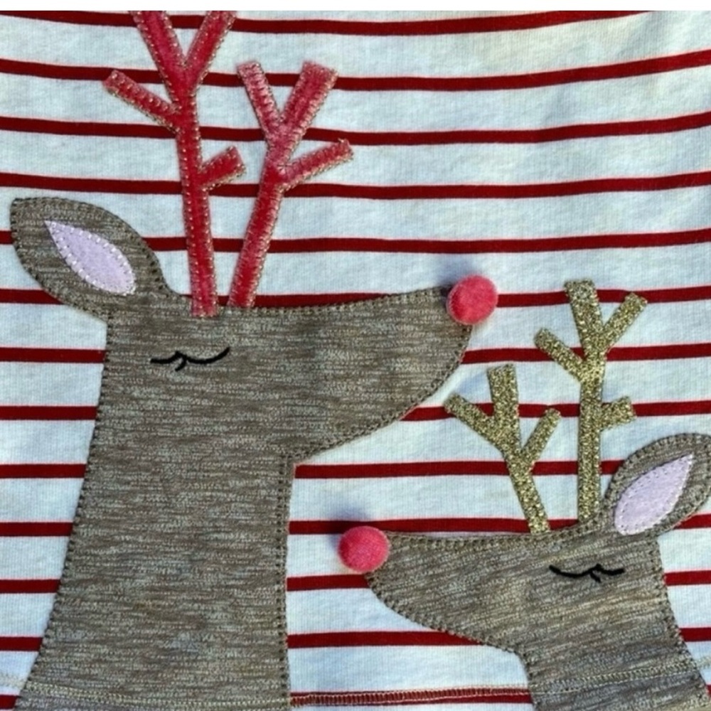 Mud Pie Christmas Reindeer Appliqué Dress – Red & White Striped – Size 6–9M - Picture 2 of 4